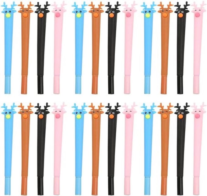 24 Set Kerst Gelpennen Set met Grappig Hert Ontwerp voor Feestelijke Cadeaus