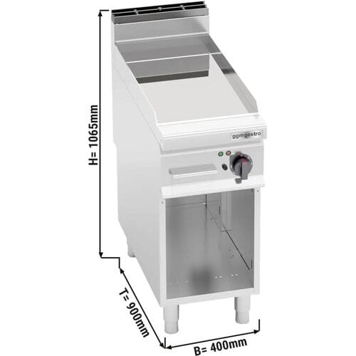 GGM Gastro Elektrische bakplaat - hardverchroomde plaat - 5,7kW - Glad - Bakoppervlak: 396x667mm - met open onderbouw zilver