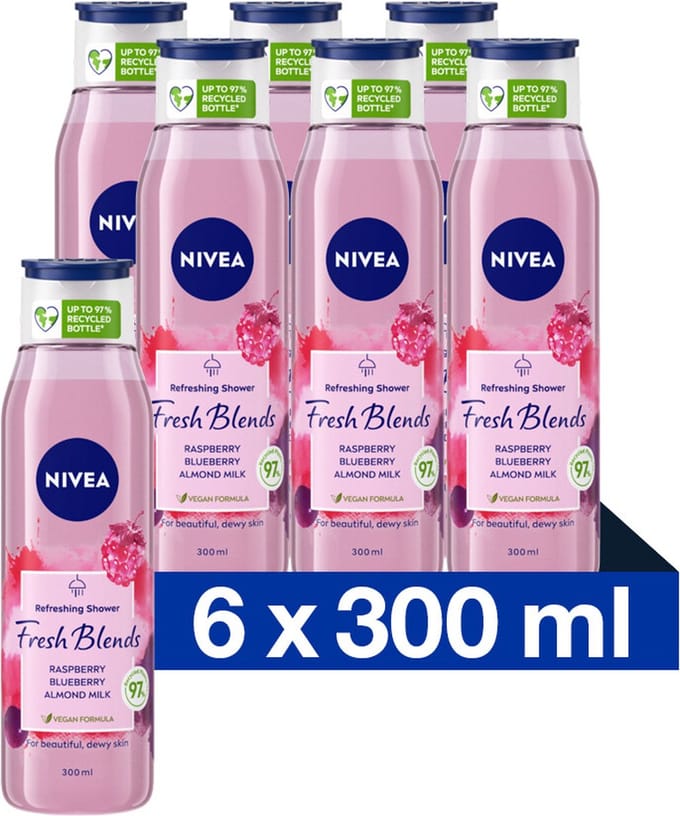 NIVEA Fresh Blends Douchegel Fresh Blends Raspberry - 6 x 300 ml - Voordeelverpakking