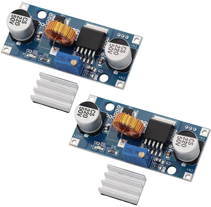 Verstelbare DC-DC Step Down Buck Converter Module 5A 1.25-36V met Koellichaam (2 stuks)