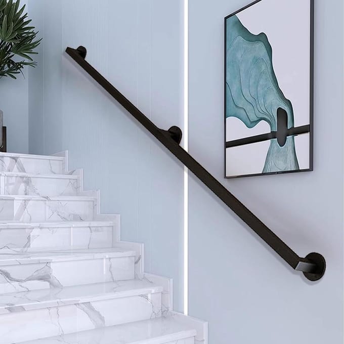 Trapleuning Set - Muurbeugel Leuning - Veiligheid Binnenshuis - Smeedijzeren Constructie - 60 cm - Zwart