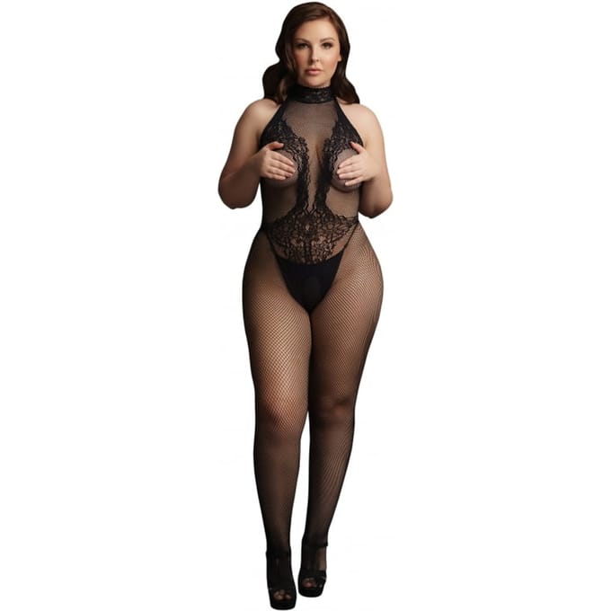 Shots - Le Désir Bodystocking met Visnet en Kant - Plus Size black OSX