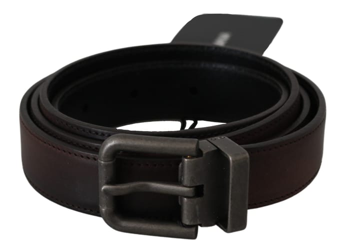 Dolce & Gabbana Effen Bruin Leren Grijze Gesp Riem