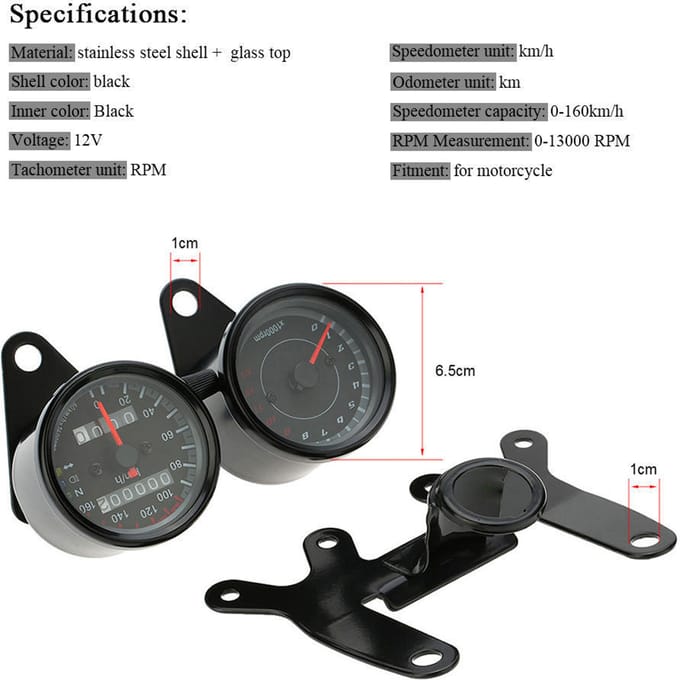 12V Motociclo 13000 RPM Tachimetro Km/h indicator van contachilometri zwart