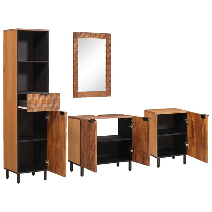 vidaXL - Badkamer - Sets - 4 - st - Acacia - Bruine - Winish - Massief - Mango - Hout