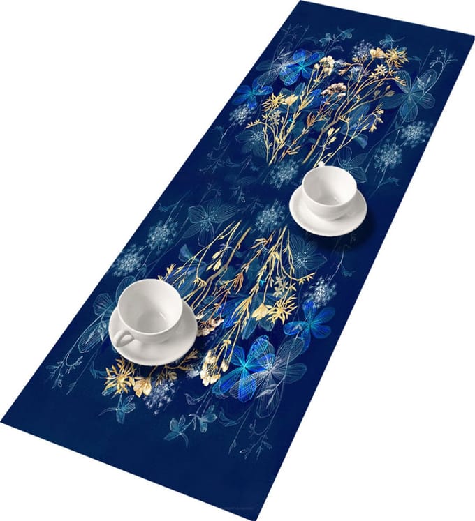 Bertoni - Tafelloper / Tafelkleed - Vilt - 115x40cm - Blauw