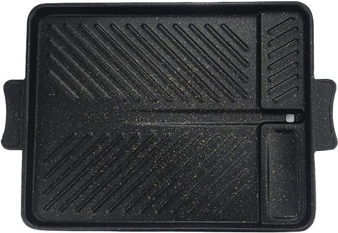 SnelShoppen - Korean Style Nonstick Grill Pan - Rectangular BBQ Pan - Smoke-free Griddle voor Binnen & Buiten - Gezond Koken - Tilting Design - Perfec