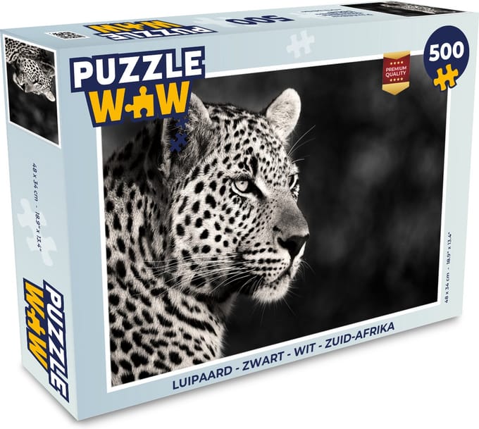Puzzel Luipaard - Zwart - Wit - Zuid-Afrika - Legpuzzel - Puzzel 500 stukjes