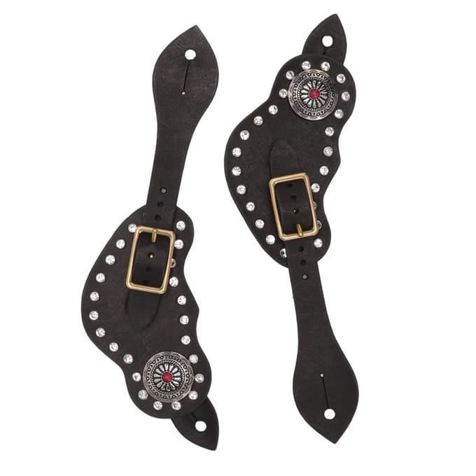 1 Paire Sangle d'Éperon Cuir Strass Style Western Vintage Équipement de Protection pour l'Équitation pour gray