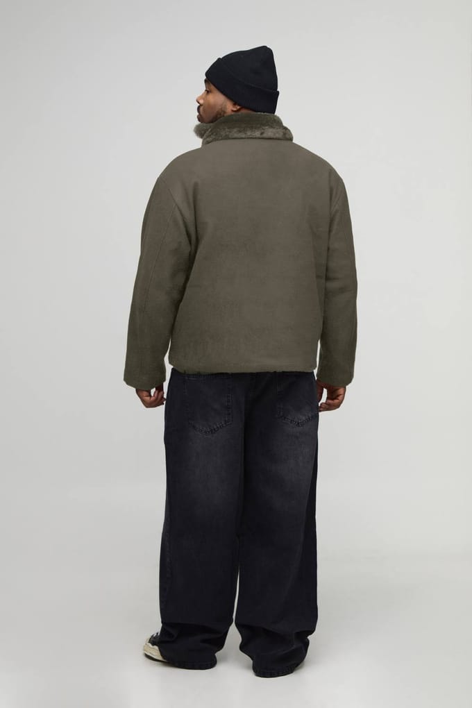 Plus Faux Fur Collar Regular Fit Bomber Jacket | Khaki | Size 2XL