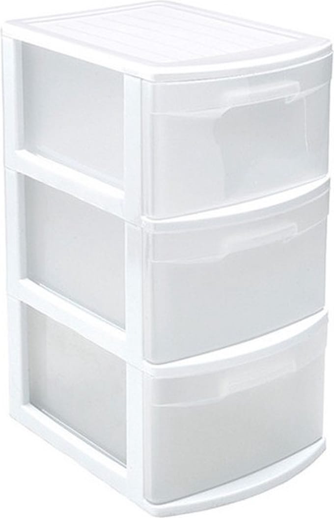 PlasticForte Ladeblok - 3 lades - wit/transparant - 39 x 29 x 59 cm - bureau organizer