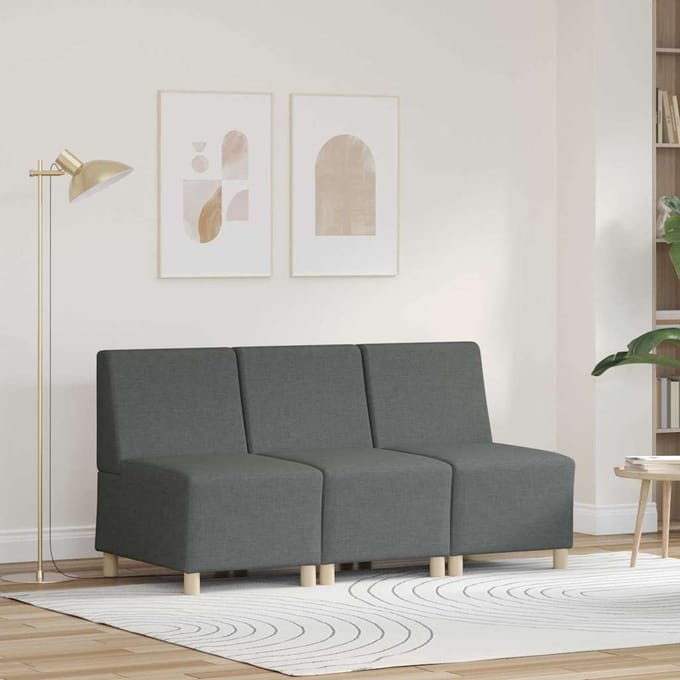 vidaXL Modulaire Bankeenheid Armlos 3 st Donkergrijs Stof