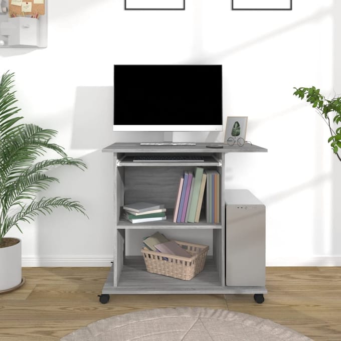 vidaXL - Computerbureau - 80x50x75 - cm - bewerkt - hout - grijs - sonoma - eikenkleur