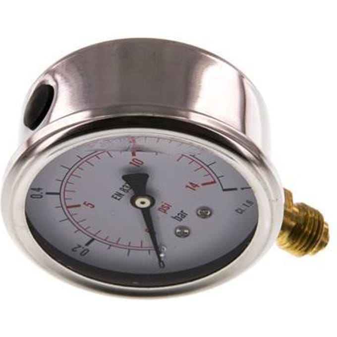 0..1 Bar Glycerine Manometer Onderaansluiting RVS/Messing 63 mm Klasse 1.6 - ML0163SVG
