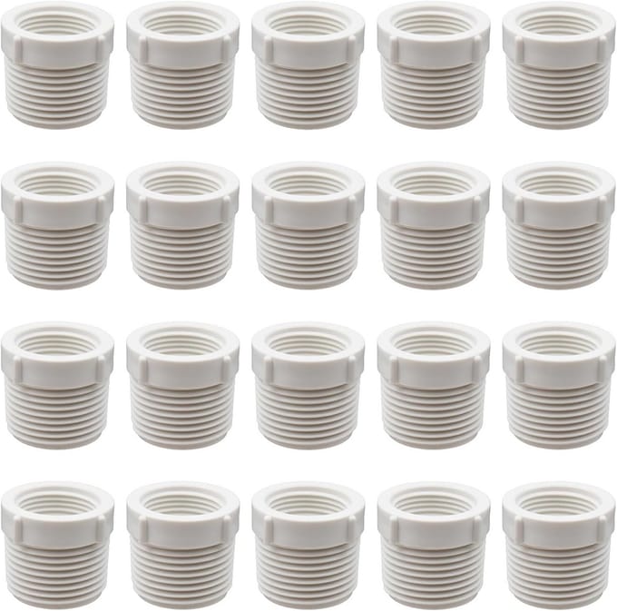 PVC Reducer Adapter 1 Inch Buitendraad naar 3/4 Inch Binnendraad - 20 Stuks