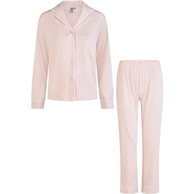 By Louise Dames Pyjama Set Lang Modal Met Knoopsluiting Roze - Maat S