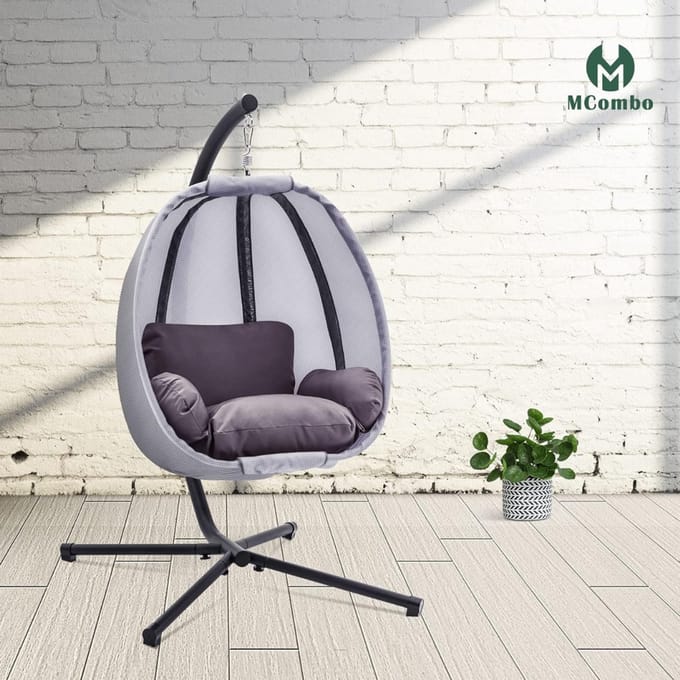 Core® Hangstoel Cocoon - Egg Hangstoel – Hang Stoel Met Standaard – Grijs - 105cm x 96cm x 175cm
