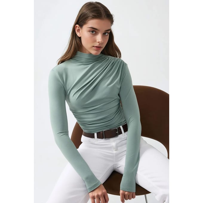 Hoge Col Drapeer Detail Blouse