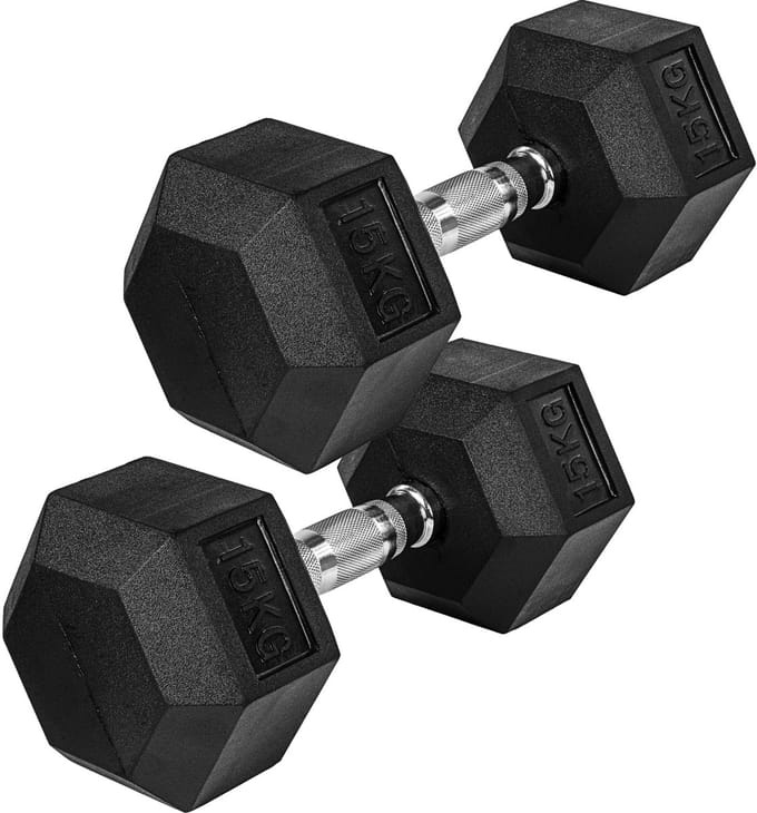 MOVIT Dumbbell - Gietijzer - Hexagon - Vaste Halter - 2 x 15 kg