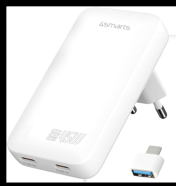 4smarts FlatPlug Slim Dual 45W Power Delivery Fast Charge USB-C Oplader Wit