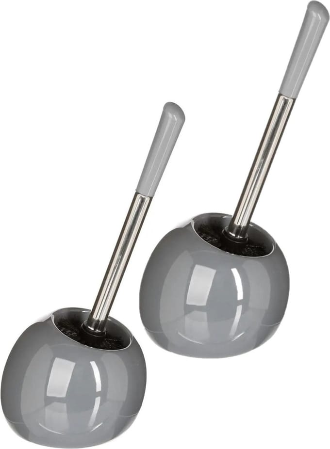 2x 5five wc-/toiletborstel met houder rond - grijs glans - keramiek - 36 cm