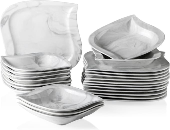 Bolt Edge Serviesset - 12 persoons - 24-delig - Porselein - Marmerlook