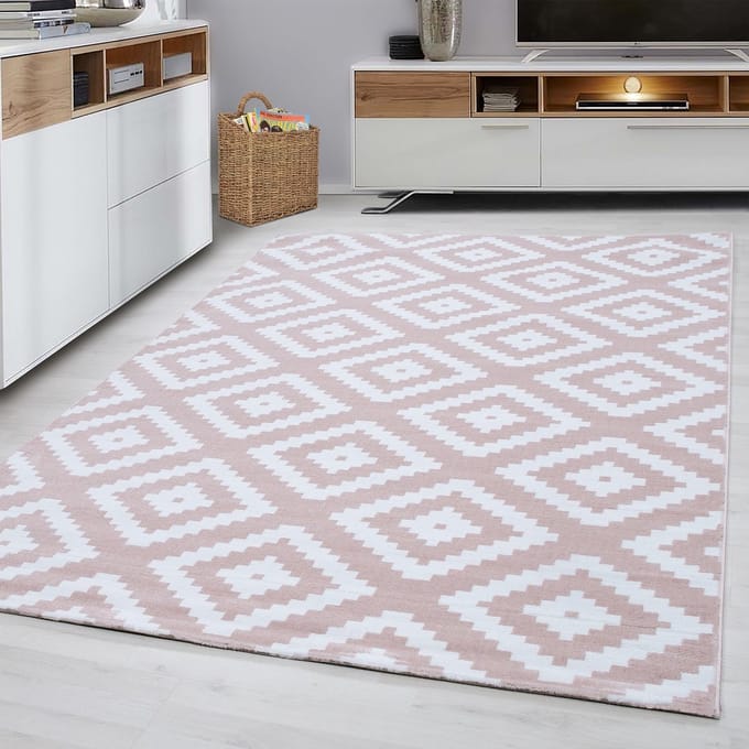Flycarpets Marlon Vloerkleed Boho - Laagpolig - Roze / Wit - 200x290 cm