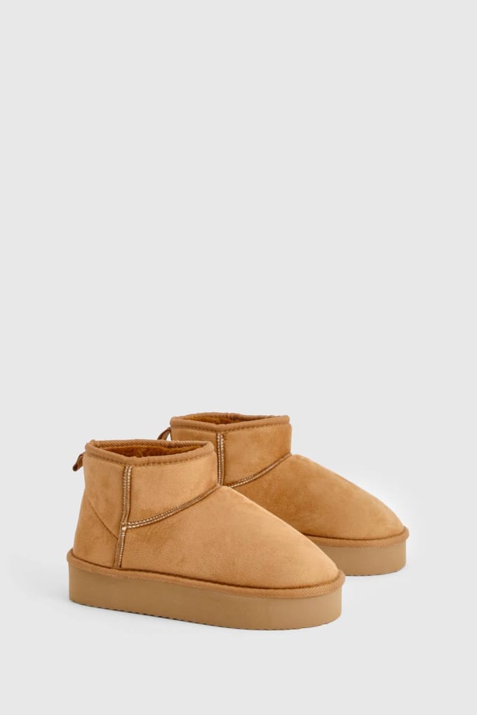boohoo Dames Platform Cosy Enkellaarzen | Chestnut | Maat: 6