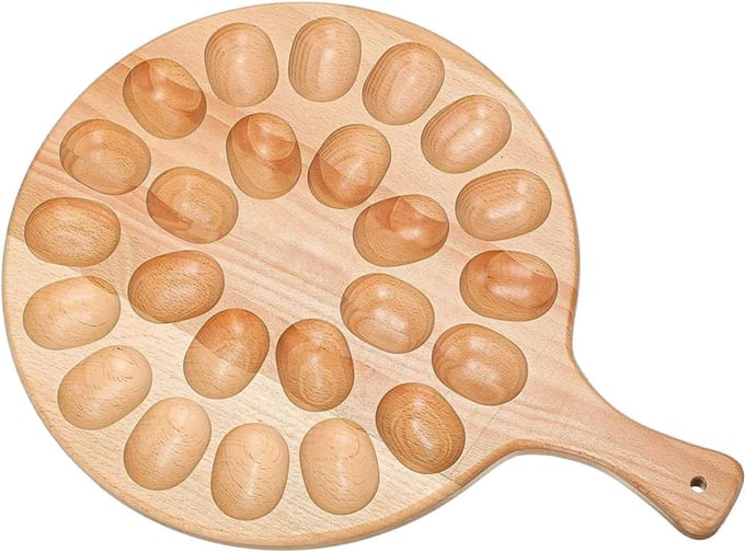 Houten Eierhouder - Serveerschaal - Eieren Presenteren - Met Handvat - 35 cm - Houtkleur