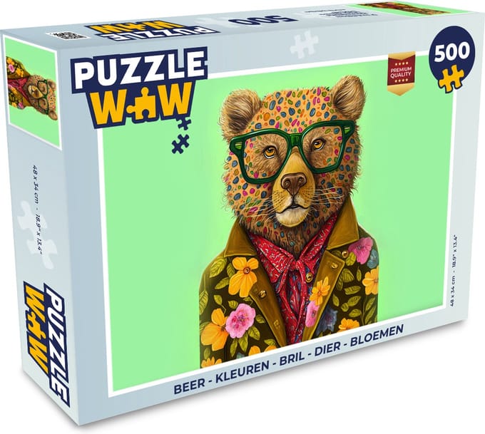 Puzzel Beer - Kleuren - Bril - Dier - Bloemen - Legpuzzel - Puzzel 500 stukjes