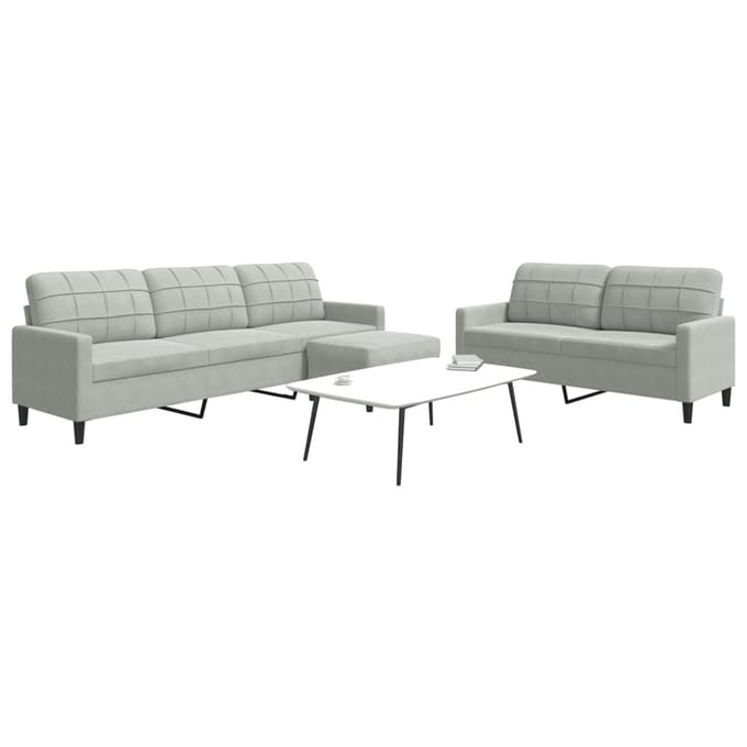 vidaXL - 3-delige - Loungeset - met - kussens - fluweel - lichtgrijs