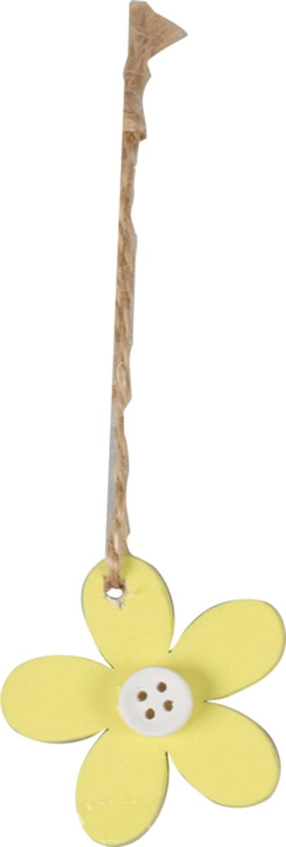 Houten hanger bloem geel – 4 cm – 24 st – hout