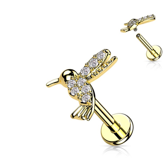 CZ Paved Hummingbird 1.2X6 - goud - LMPiercings