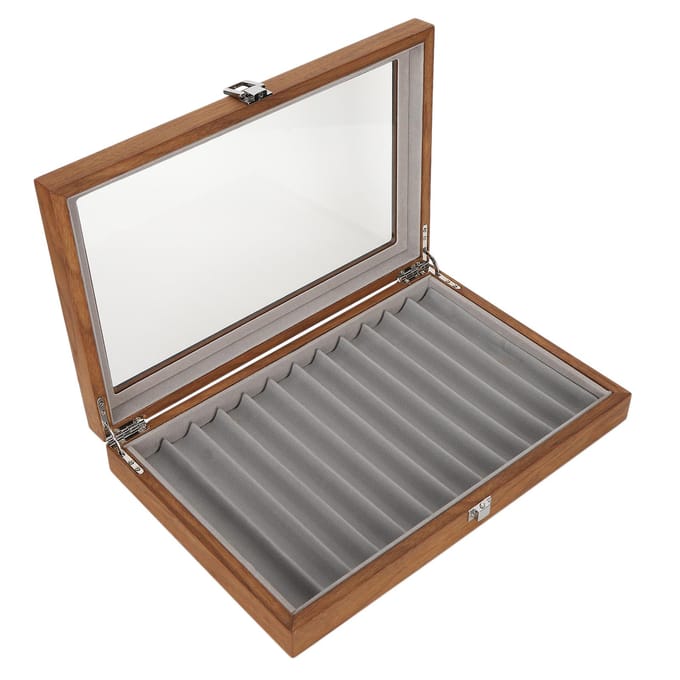 Houten Vulpen Display Case Organizer Walnoothout Opbergdoos Geschenkdoos voor 12 Pennen Display gray