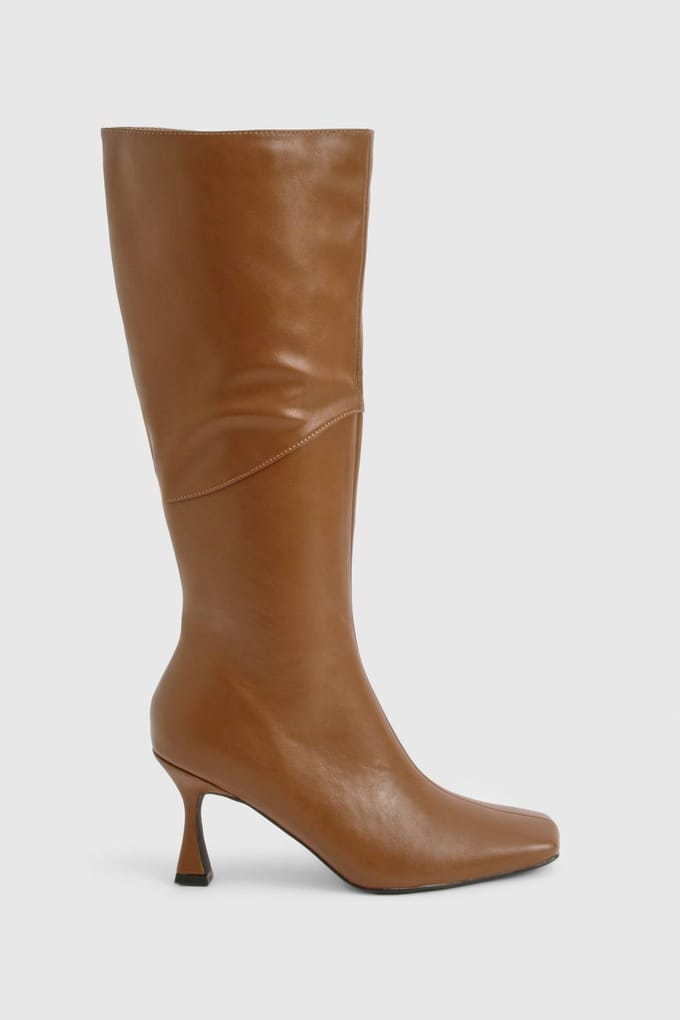 boohoo Dames Square Toe Pointed Knee High Boots | Brown | Maat: 3