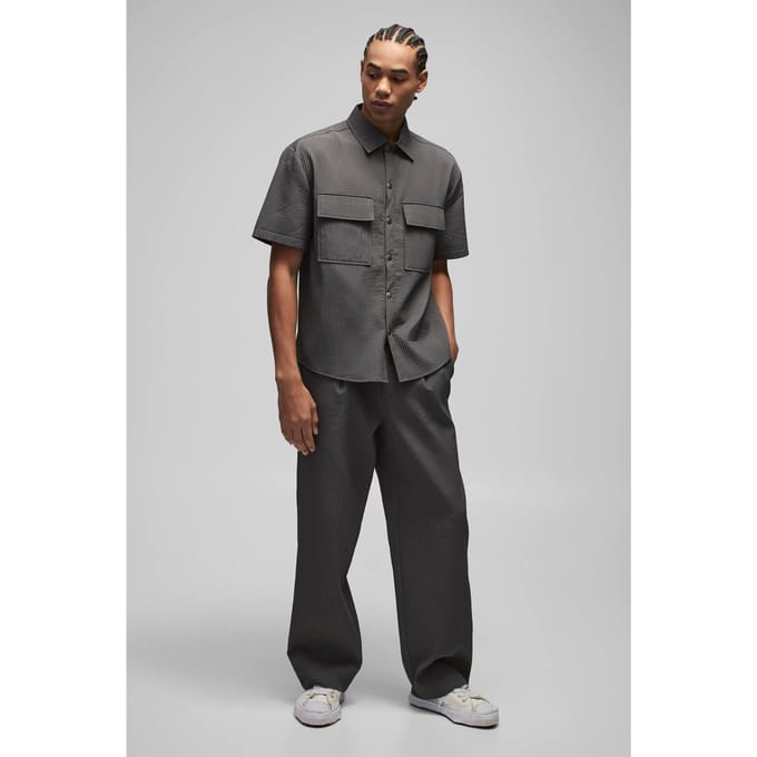 Oversized technische geplooide cargopocketshirt | Charcoal | Size Medium