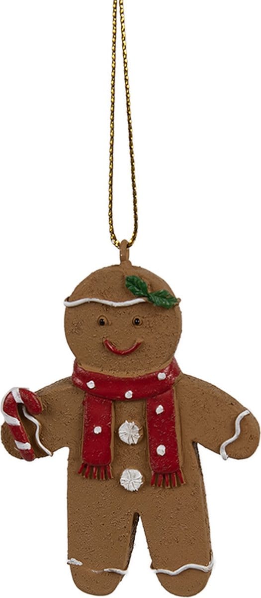 Clayre & Eef Kersthanger Gingerbread man 5x1x7 cm Bruin Polyresin