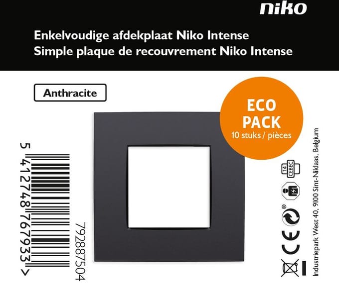 NIKO Intense Antraciet - afdekplaat enkelvoudig - 10 stuks in promo pack