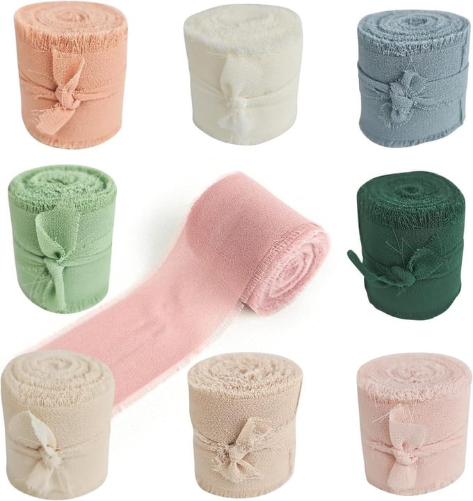 Set van 9 Rollen Chiffon Lint 4cm x 45m voor Bruiloft Decoratie, Cadeaus en DIY Strikken