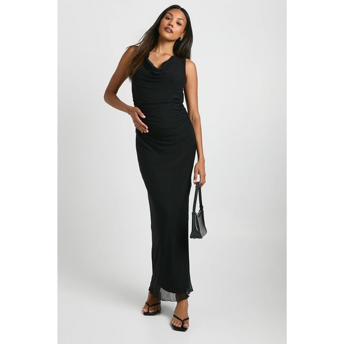 boohoo Dames Zwangerschaps mesh cowl geruichte maxi-jurk | Black | Maat: 18