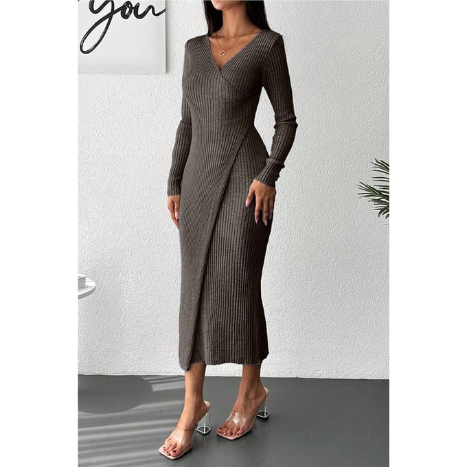 Geribbelde Boothals Bodycon Midi-jurk