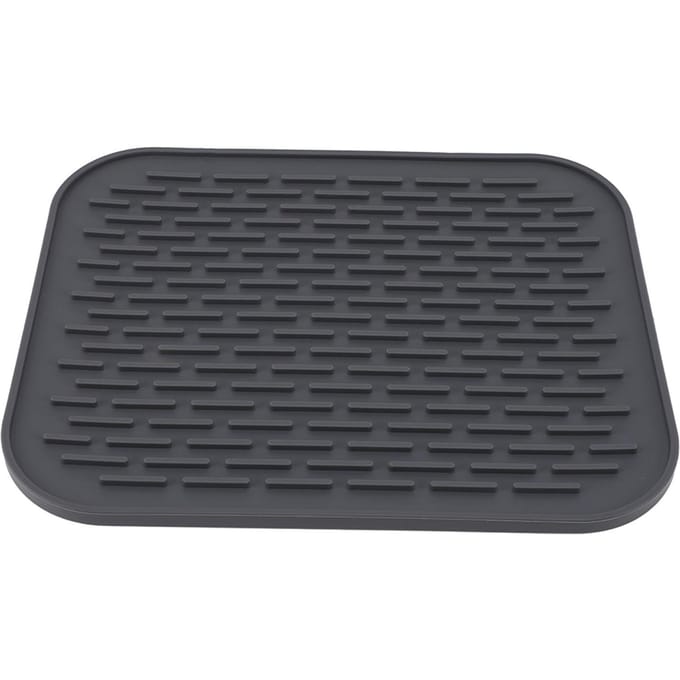 Tapis d'égouttoir rectangulaire en silicone, isolant thermique, antidérapant, avec égouttoir intégré black