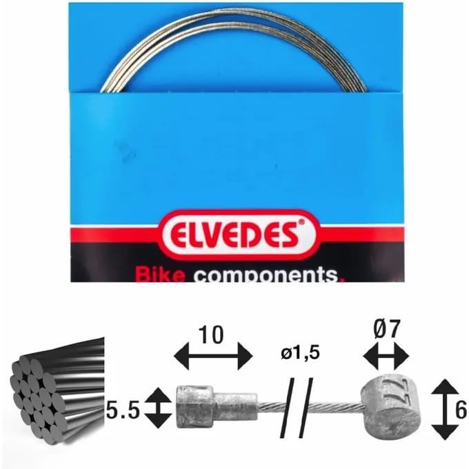 Remkabel 1x19 roestvrij staaldraad ø1,5mm v-kop ø5,5x10 en t-nippel Elvedes