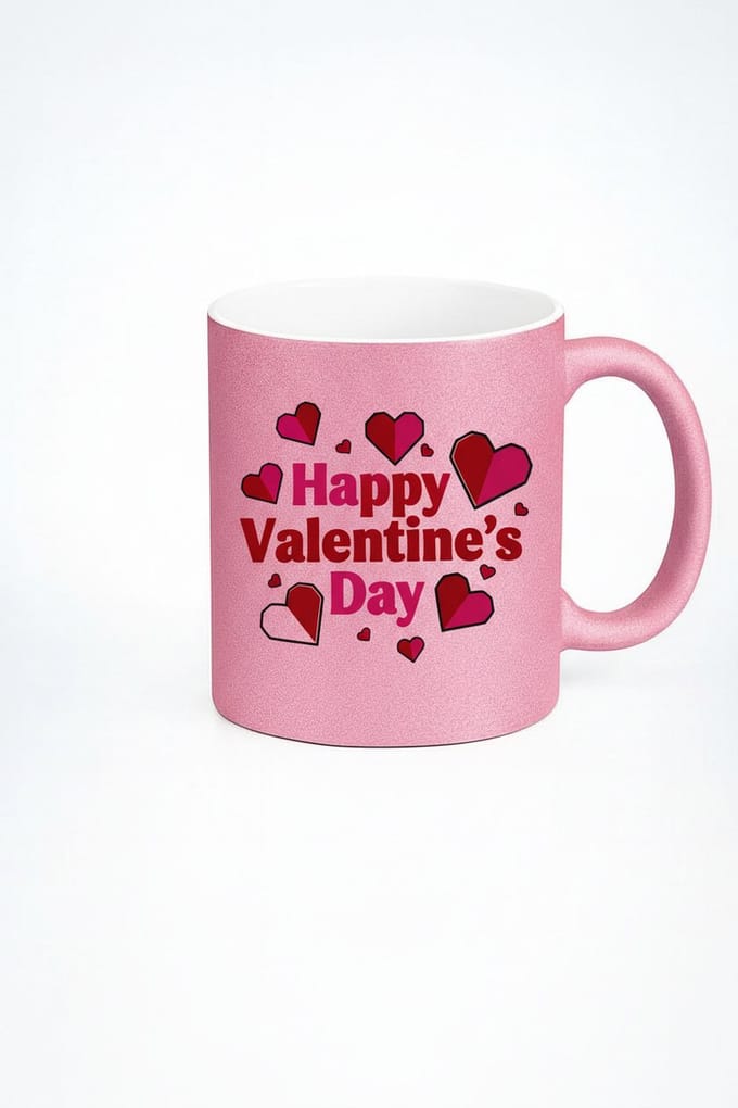 Glitter Roze Valentijnsdag Mok - Happy Valentine's Day met Hartjes
