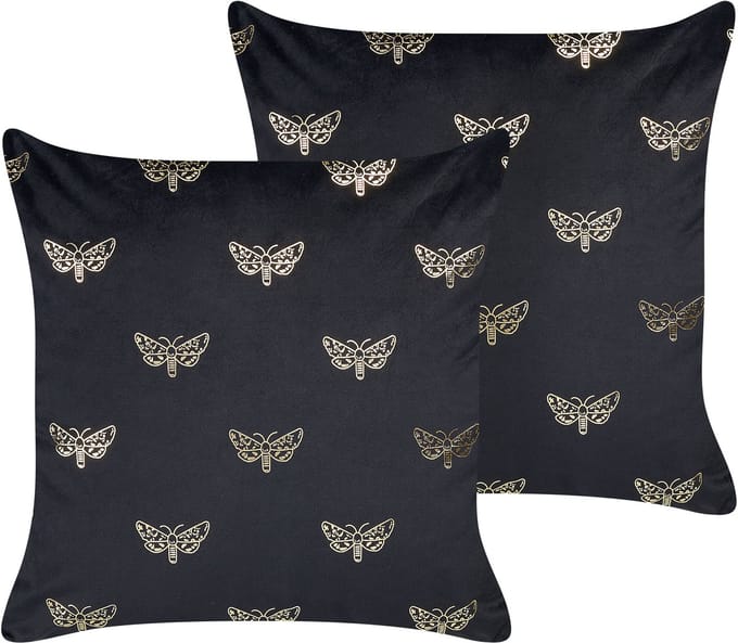 YUZURI - Sierkussen set van 2 - Zwart - 45 x 45 cm - Fluweel
