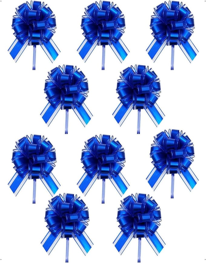 Grote Trekknopen - Decoratieve Strikken - Auto Versieren - Metallic Kleur - 17 cm - Blauw