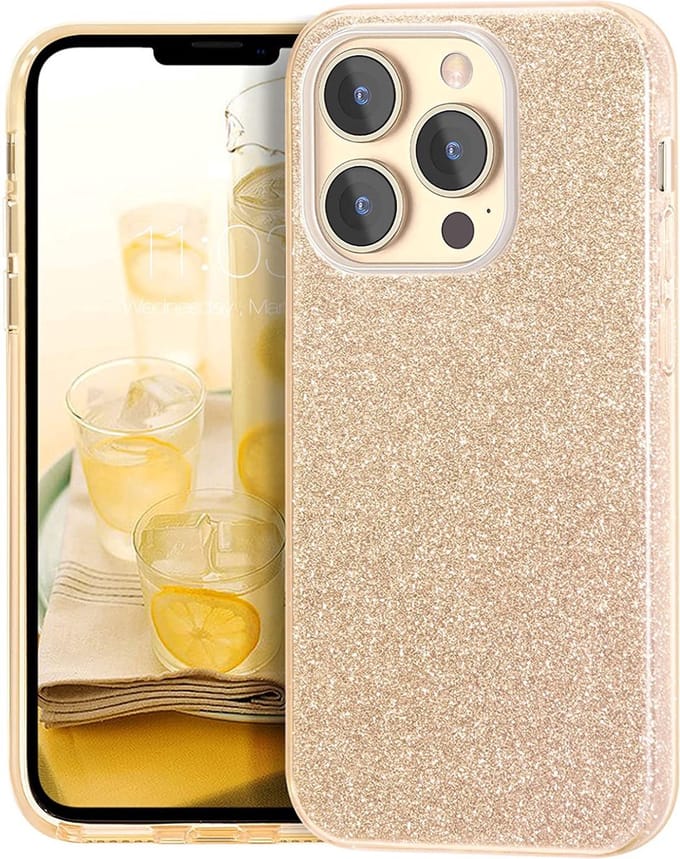 Backcover Geschikt voor Apple iPhone 14 Pro Max - Goud - Glitters - Soft TPU Hoesje