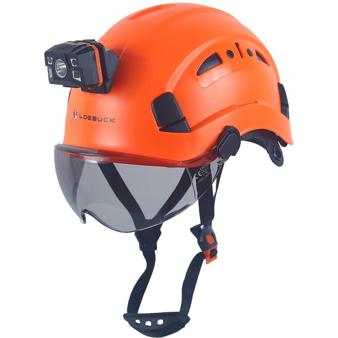 Casque de sécurité LOEBUCK avec lunettes et phare LED, Casque de protection industriel pour travaux de construction 53-64cm