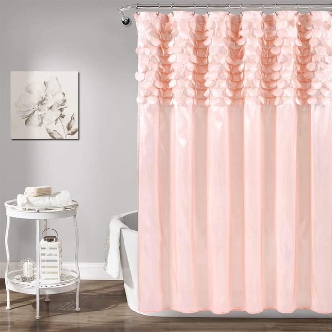 Famanu – Douchegordijn 183 x 183 cm – gestructureerd glinsterend cirkeldesign (blush)