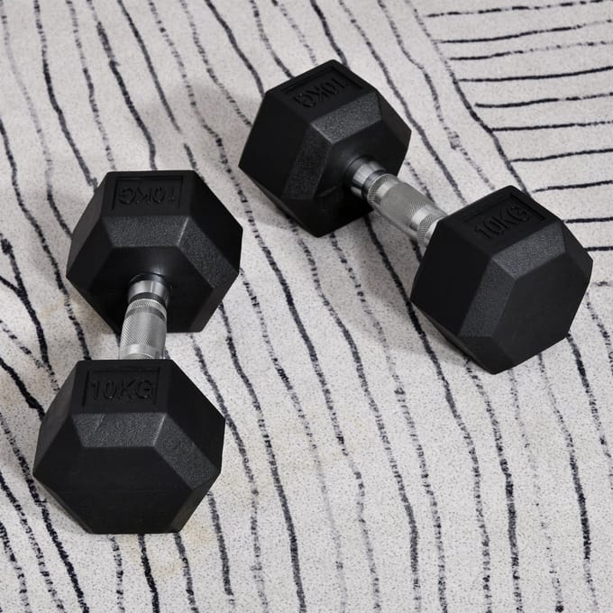 MODFU - Set Hexagonale Halters - 2 Stuks 10 Kg - Metaal - Zwart - Antiroldesign - Gekartelde Handgreep
